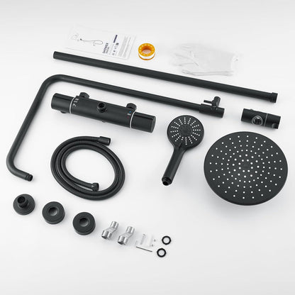 Auralum Duschsystem Thermostat Schwarz Höhenverstellbar Regendusche Edelstahl 3 Strahlarten