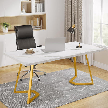 Weiß-Goldener Schreibtisch 140x80cm – Modernes Home Office