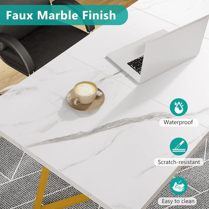 Weiß-Goldener Schreibtisch 140x80cm – Modernes Home Office