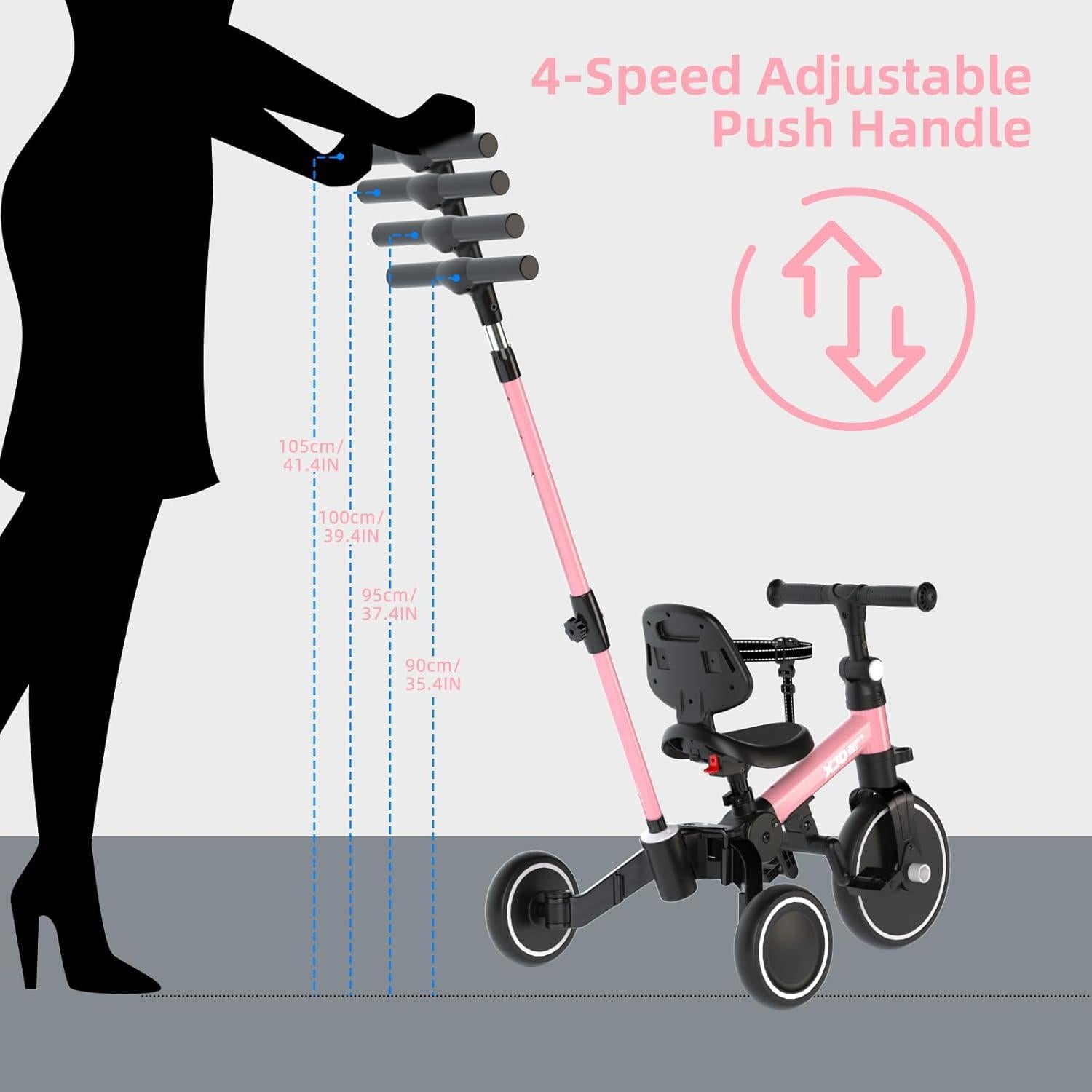 XJD 5 in 1 Dreirad Laufrad mit Schubstange ab 1 Jahr Rosa