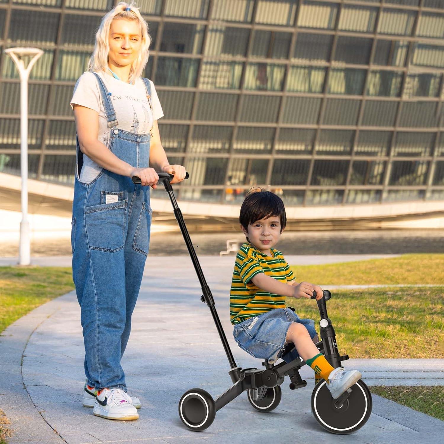 XJD 5 in 1 Dreirad Laufrad mit Schubstange Verstellbarer Sitz Schwarz