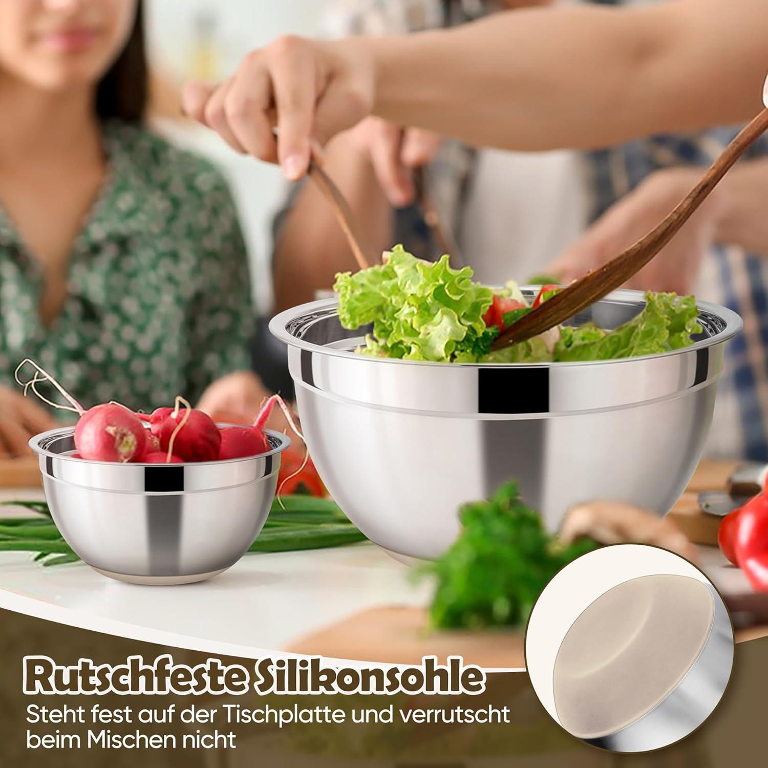 Rührschüssel Edelstahl Set Salatschüssel mit Deckel Silikonboden