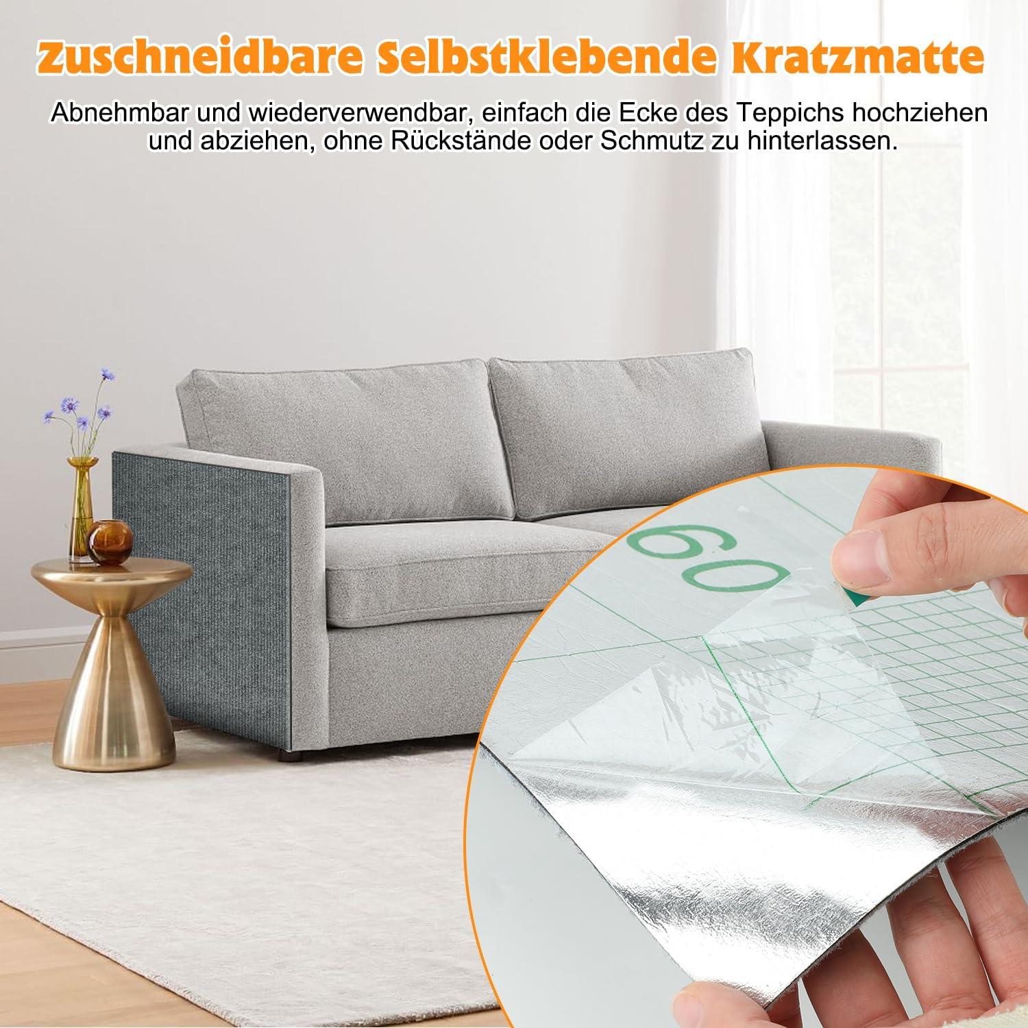 Selbstklebende Kratzmatte für Katzen 200x40cm Grau