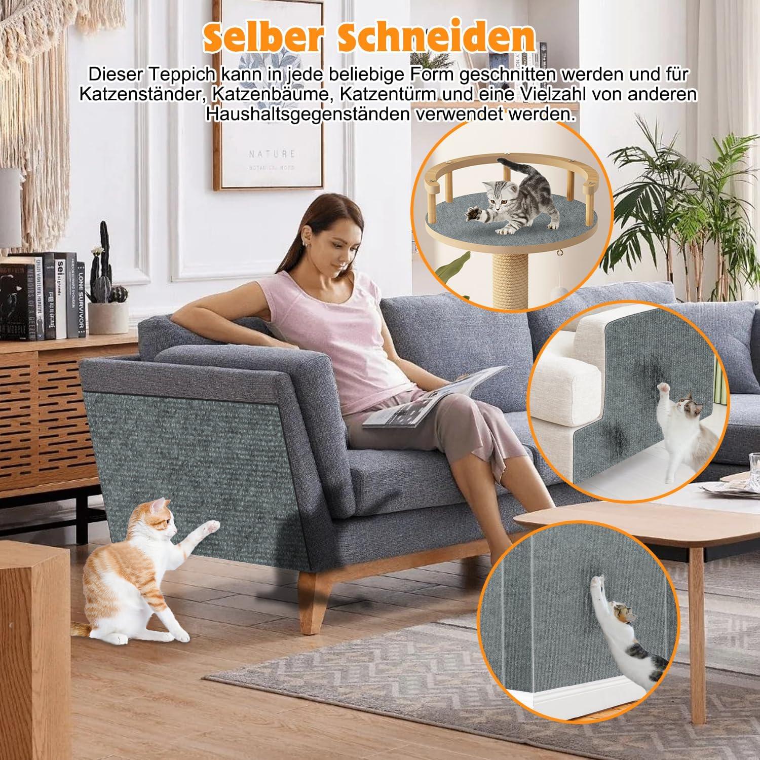 Kratzmatte Katze Selbstklebend Kratzteppich für Katzenkratzbrett 200x40cm Grau