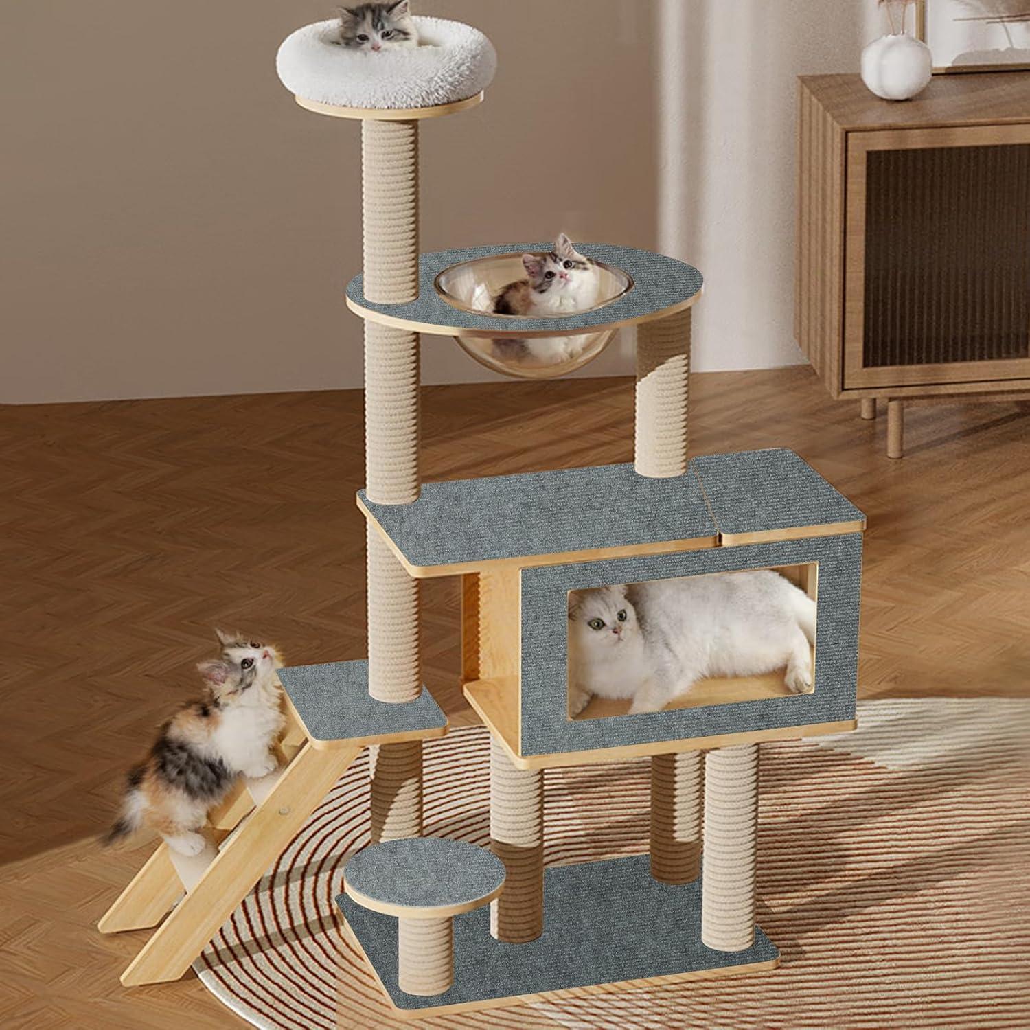 Selbstklebender Kratzteppich für Katzen, 200x40cm, Hellgrau