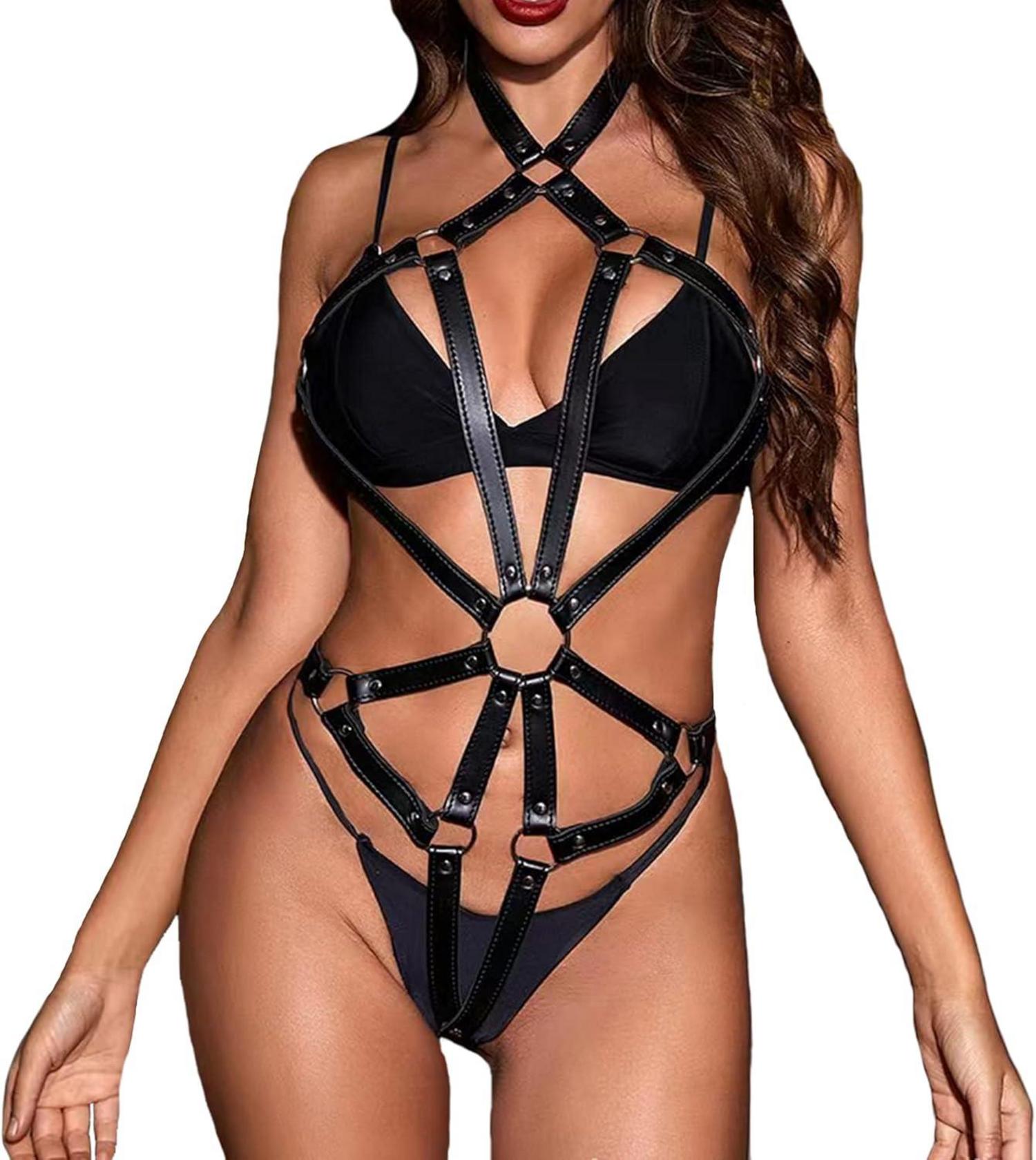 Bondage Leder Dessous Set Damen SM Reizvolle Nachtwäsche BDSM