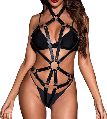 Bondage Leder Dessous Set Damen SM Reizvolle Nachtwäsche BDSM