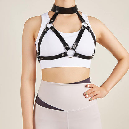 Punk Harness Damen Leder Body Brust Harness mit Fuchs Maske