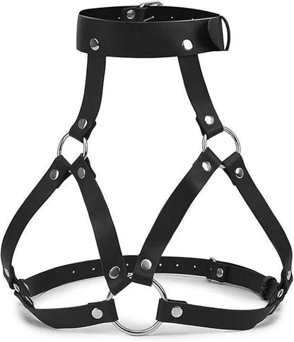 TUYMNI Punk Body Harness Damen Leder mit Fuchs Maske Gothic Bondage BDSM Spielzeug