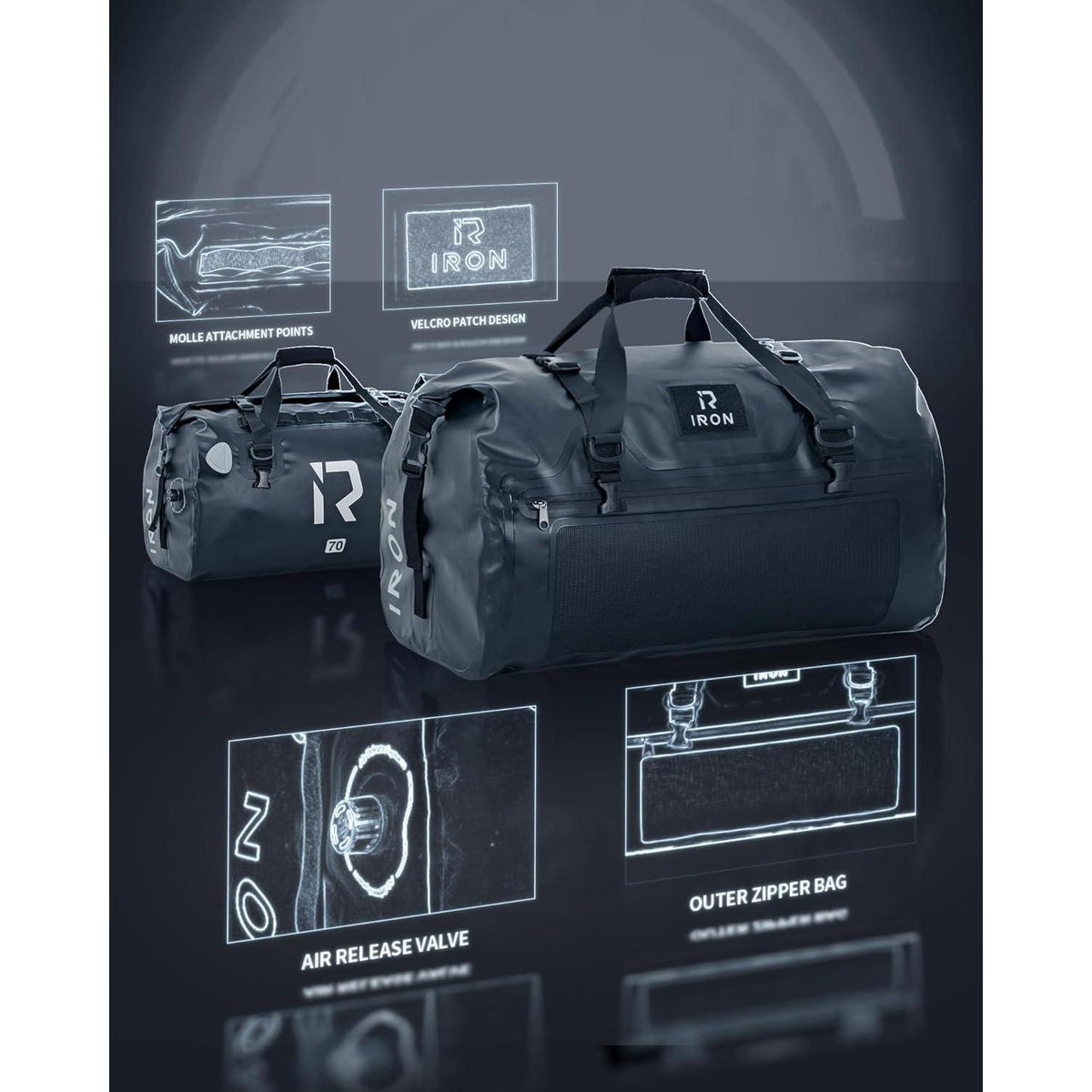 Wasserdichte Motorrad Gepäckrolle 70L – Hecktasche für Reisen