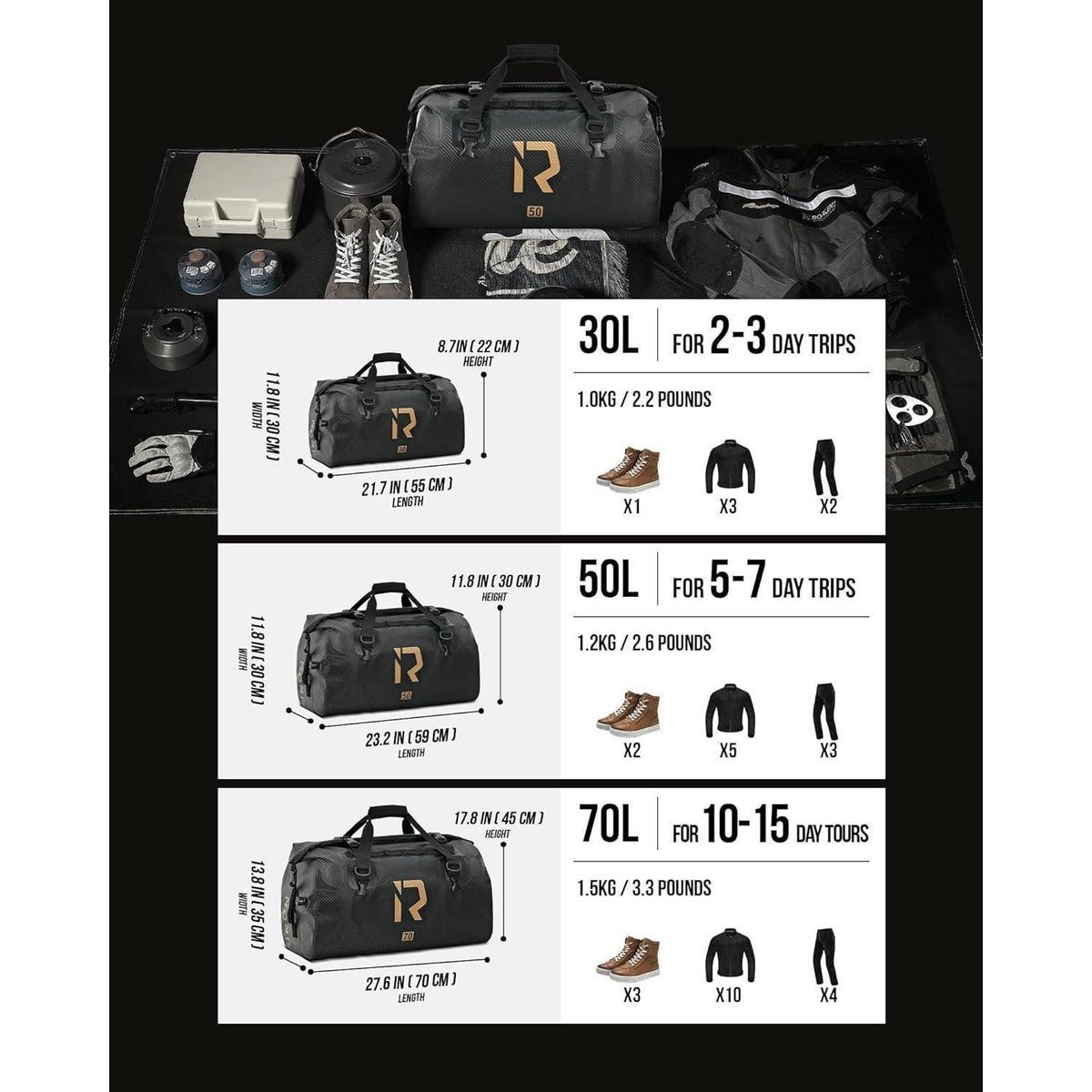 Wasserdichte Motorrad Gepäckrolle 70L – Vielseitige Hecktasche
