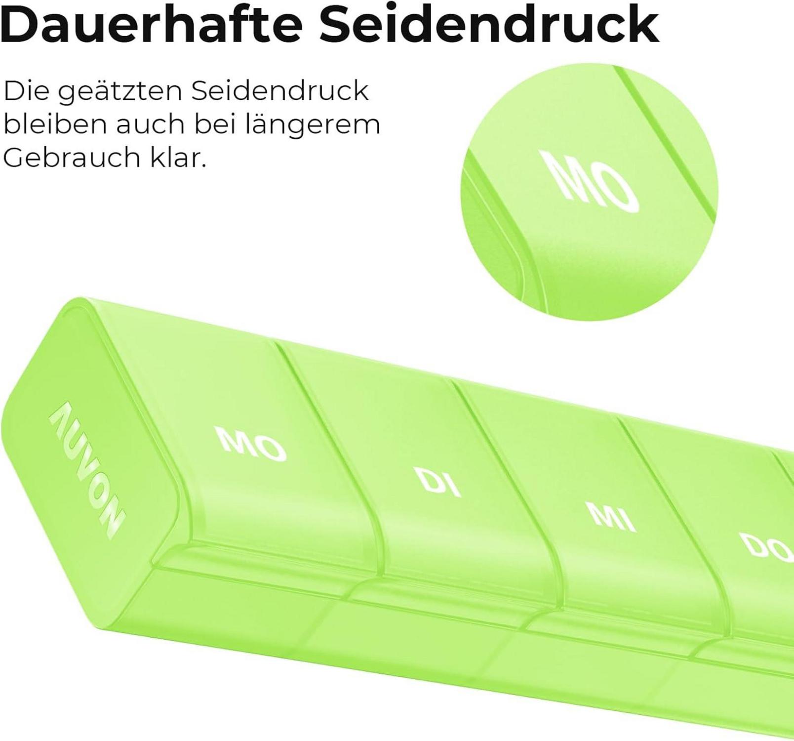 Wochenvorrat Pillenbox klar verbessertem Design 7, Grün