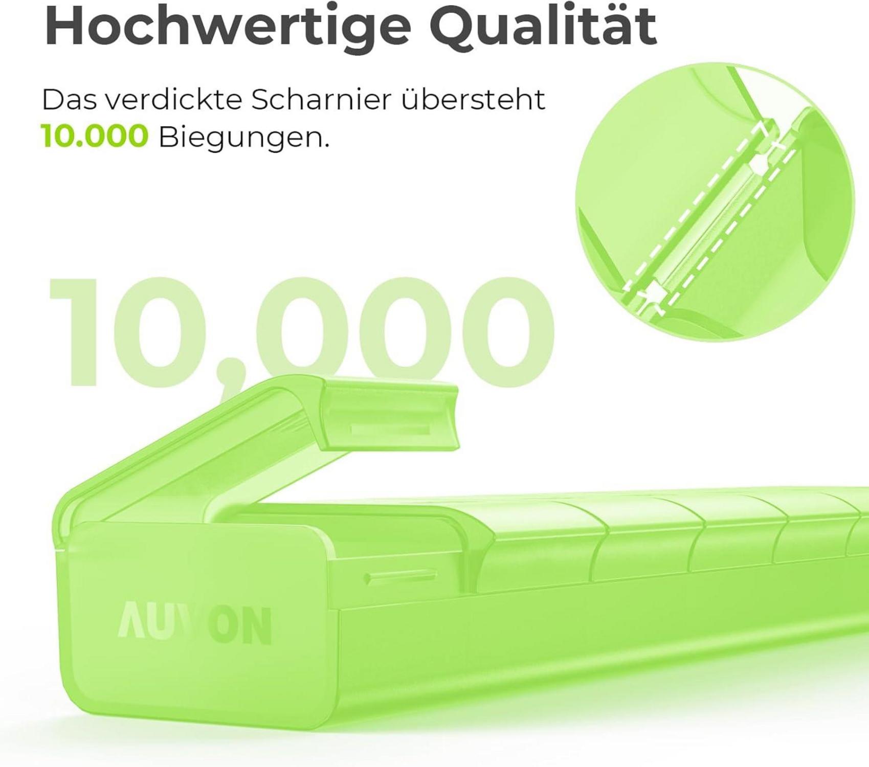 AUVON Tablettenbox 7 Tage Medikamentenbox mit offenem Design BPA-frei - Grün