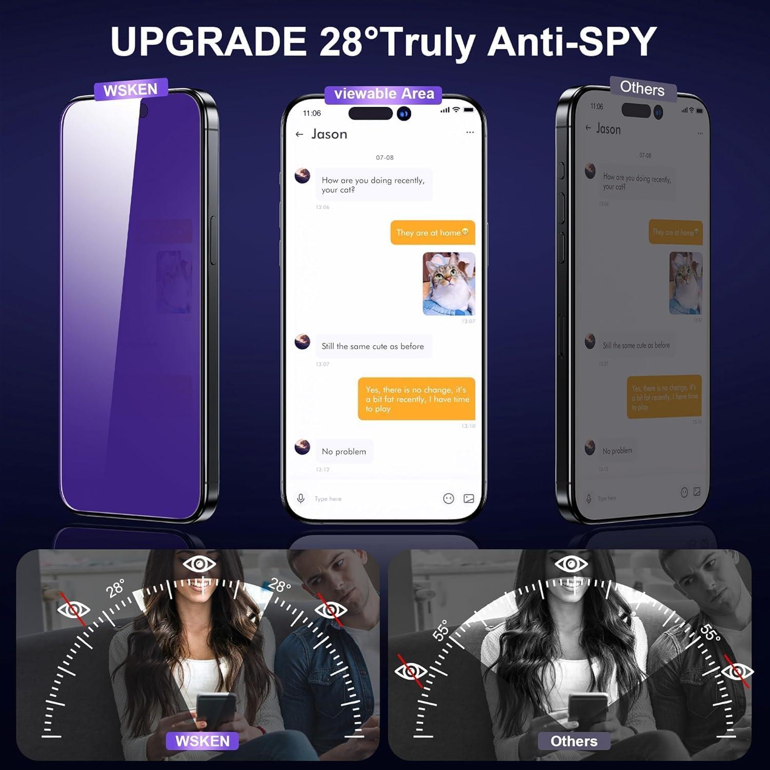 WSKEN iPhone 15/16 Sichtschutz Anti Blaulicht Schutzfolie