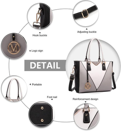 Miss Lulu Damen Handtasche Schultertasche Shopper V-Design Grau