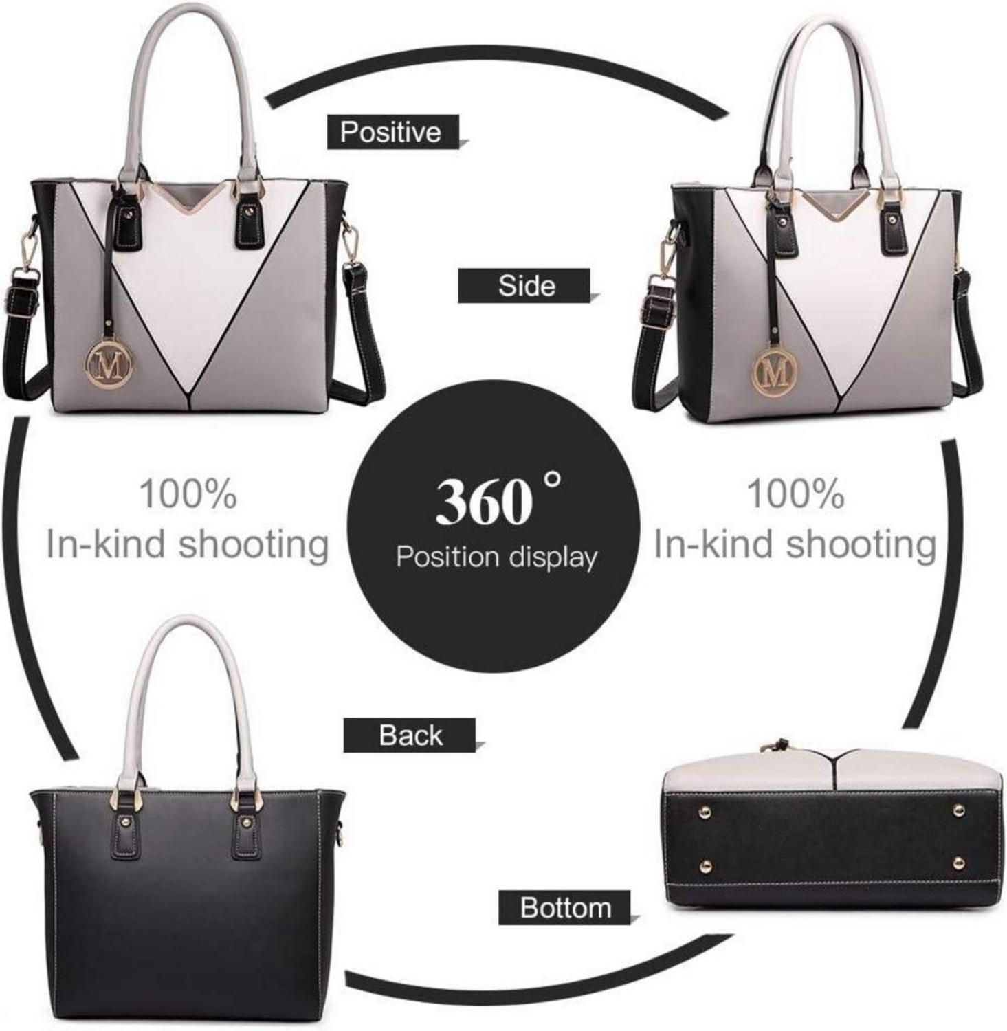 Miss Lulu Handtasche Damen Schultertasche Shopper V-förmiges Design Synthetic Ledertasche Grau M