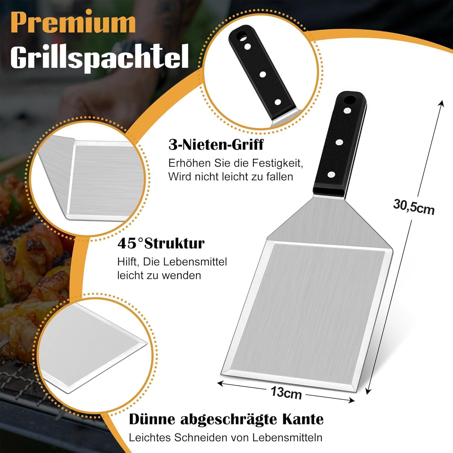 Joyfair Edelstahl Grillspachtel mit ABS-Griff für Smash