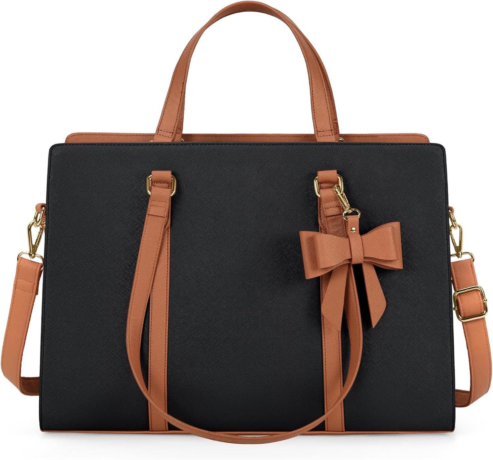 Handtasche Damen Große Schwarz Laptoptasche 15.6 Zoll PU Leder