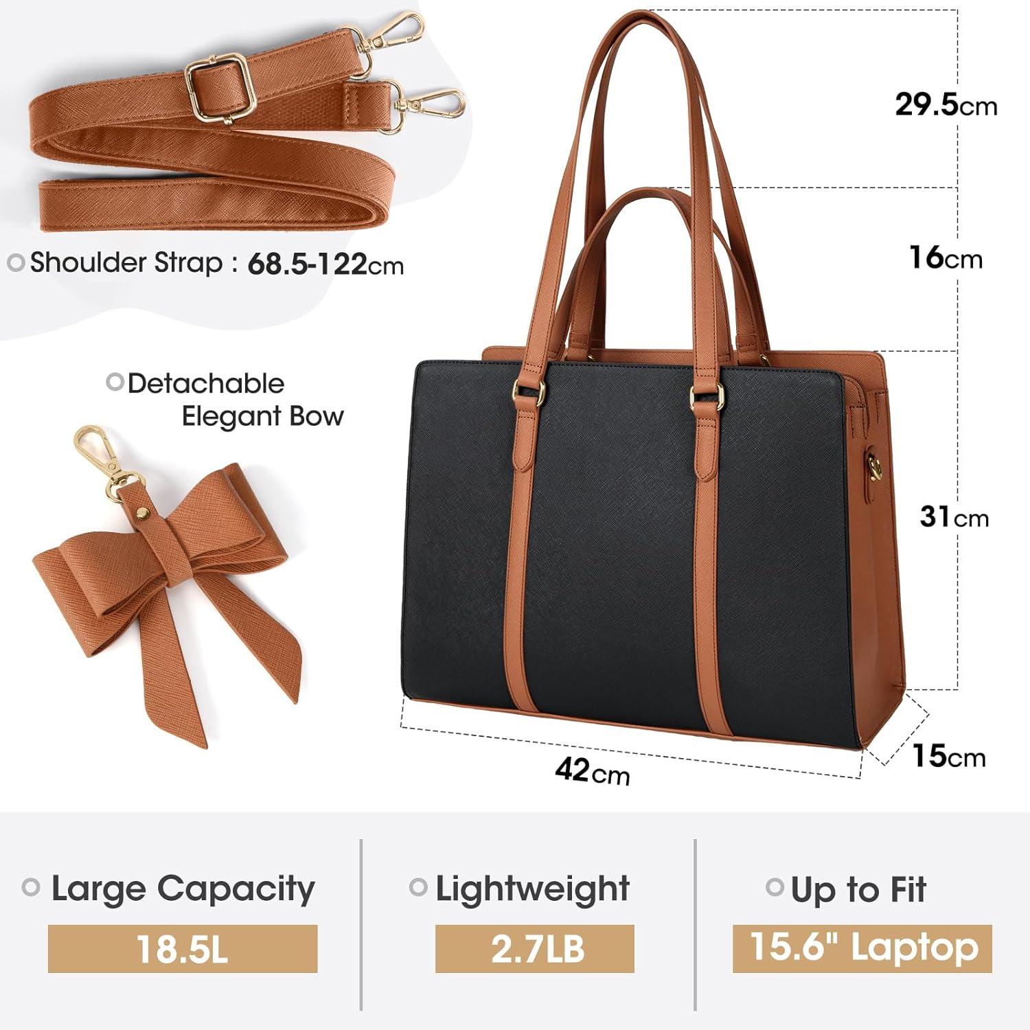 Große Schwarz Handtasche Damen Laptoptasche 15.6 Zoll PU