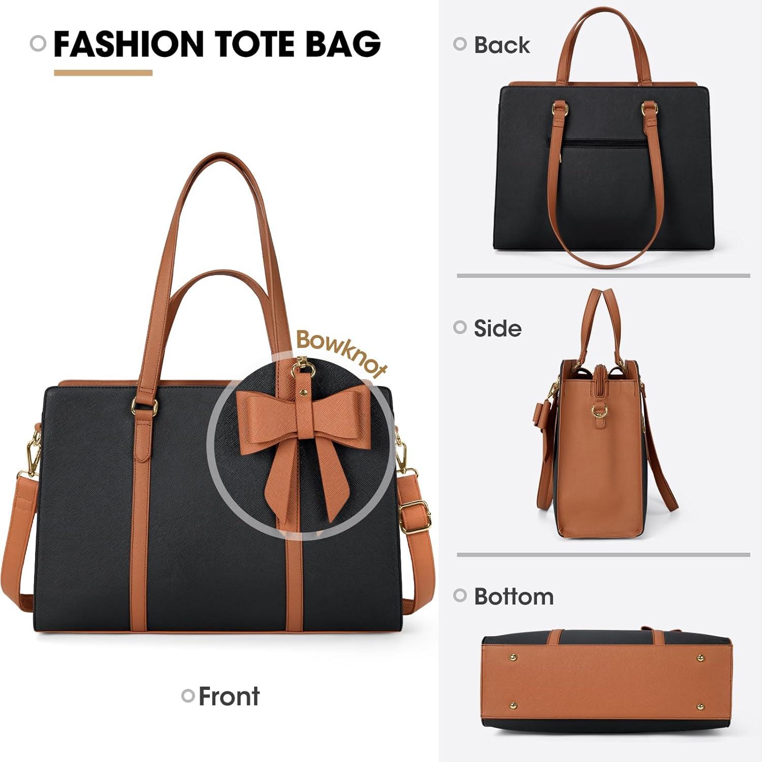 Handtasche Damen Shopper Große Schwarz Laptoptasche 15.6 Zoll PU Leder