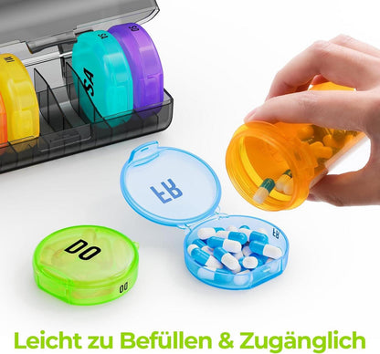 Tablettenbox 7 Tage Pillendose mit Separaten Fächern 180° Befüllbar