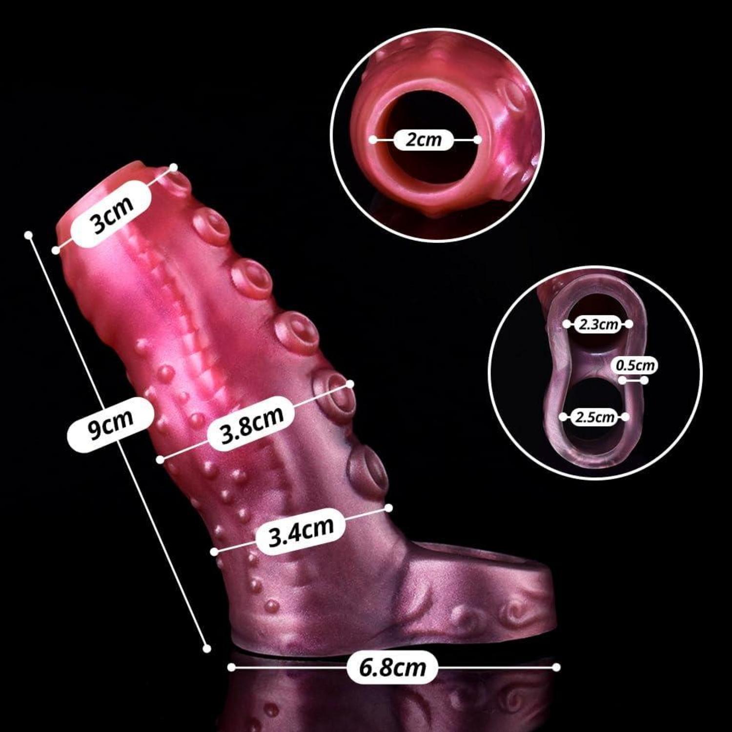 SXOVO Monster Penis Sleeve mit Hodenring, Silikon Penishülle, Sexspielzeug für Vergrößerung & Verlängerung