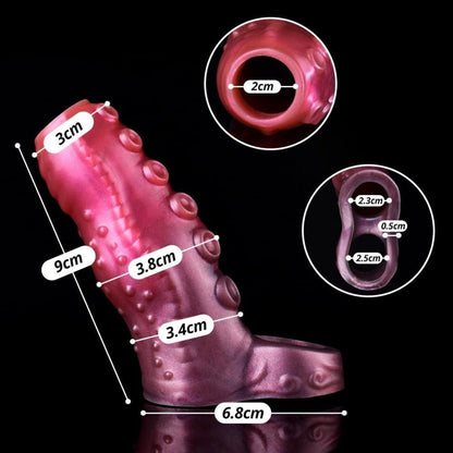 SXOVO Monster Penis Sleeve mit Hodenring, Silikon Penishülle, Sexspielzeug für Vergrößerung & Verlängerung