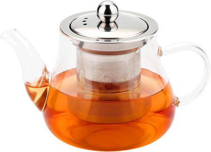 Glas Teekanne 450ml mit Edelstahl Filter abnehmbar
