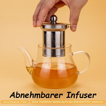 Glas Teekanne 450ml mit Edelstahl Filter abnehmbar