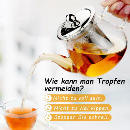 Glas Teekanne 450ml mit Edelstahl Filter Abnehmbar Borosilikat Teebereiter