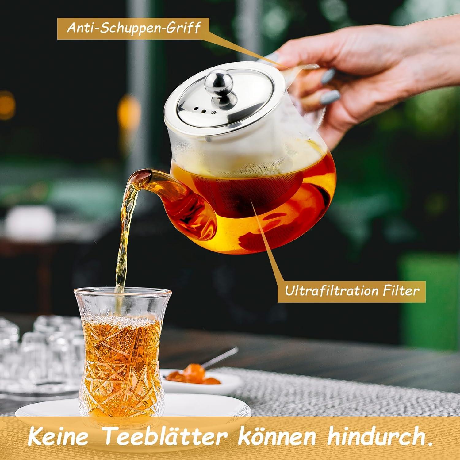 Glas Teekanne 450ml Abnehmbarer Edelstahl Filter Lose Blatt Tee Blumen
