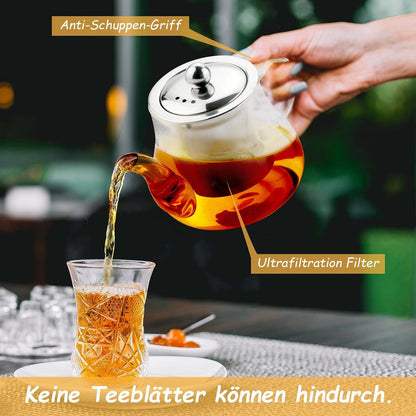 Glas Teekanne 450ml Abnehmbarer Edelstahl Filter Lose Blatt Tee Blumen