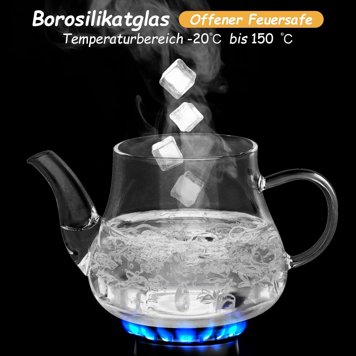 Glas Teekanne 450ml Abnehmbarer Edelstahl Filter Mikrowelle