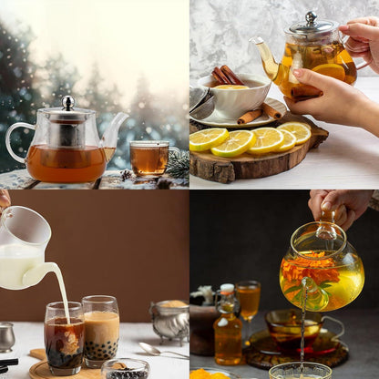 Glas Teekanne 450ml mit Edelstahl Filter Abnehmbar Borosilikat Teebereiter