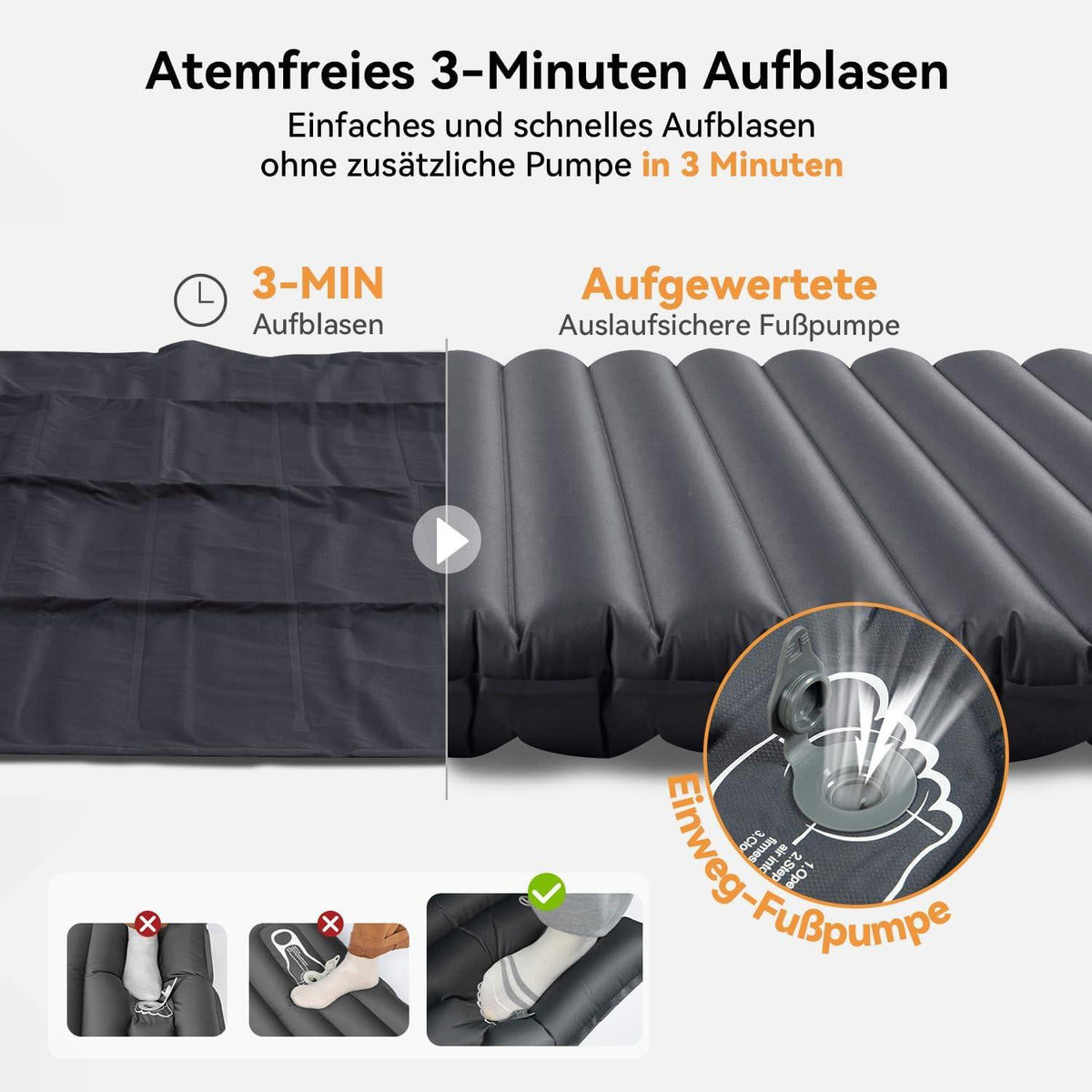 Ultraleichte Camping Isomatte für 2 Personen, Aufblasbare Luftmatratze