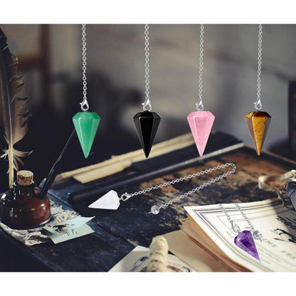 Kristall Pendel Set 6 Edelsteine mit Kette für Esoterik & Reiki