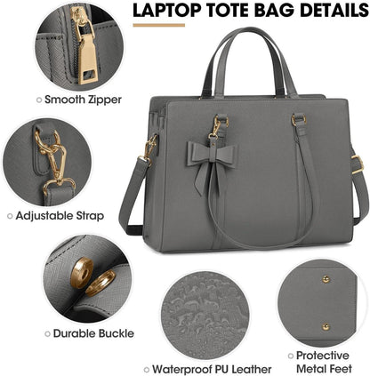 Handtasche Damen Shopper Schwarz Laptoptasche 15.6 Zoll PU Leder Umhängetasche