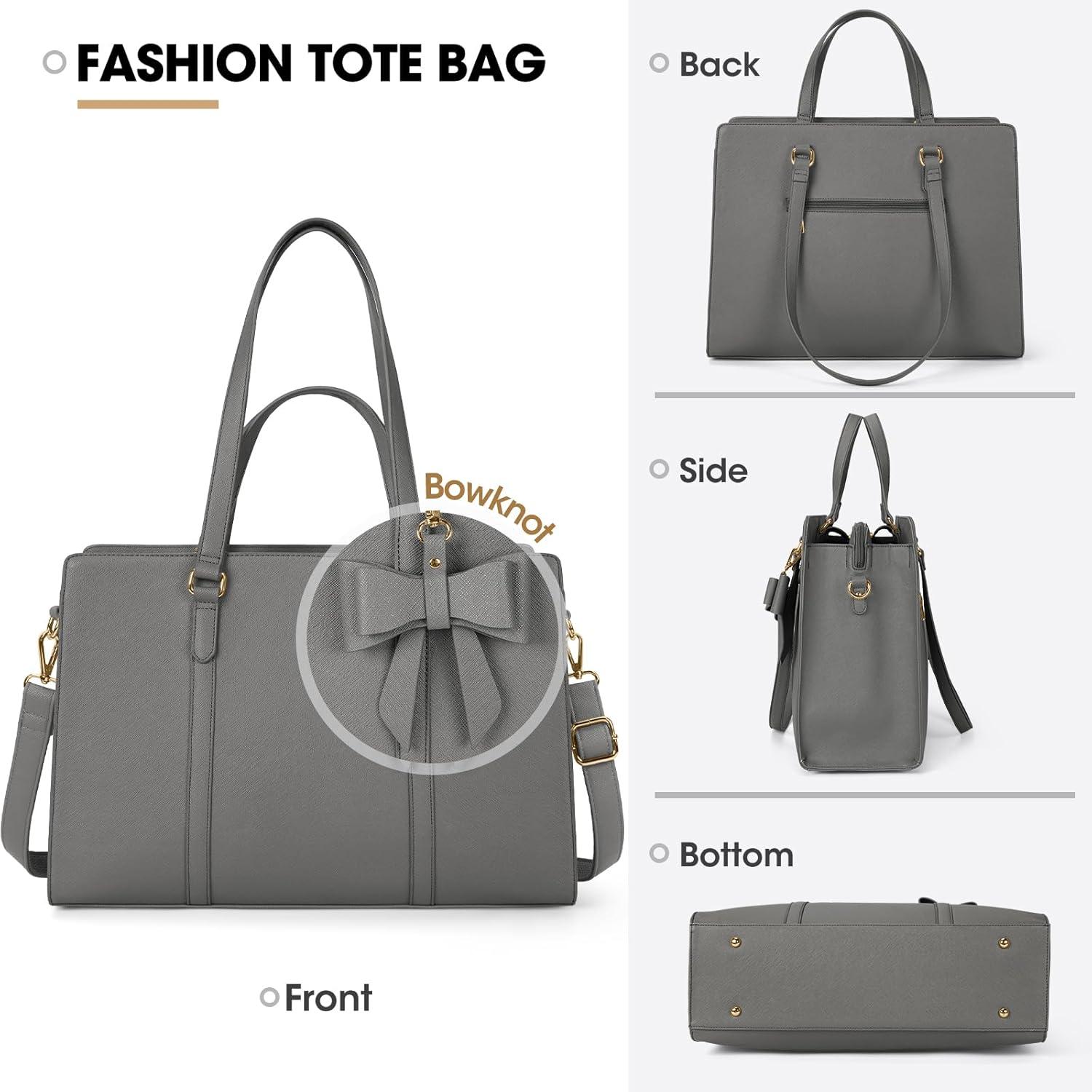 Handtasche Damen Schwarz Große Laptoptasche 15.6 Zoll PU Leder