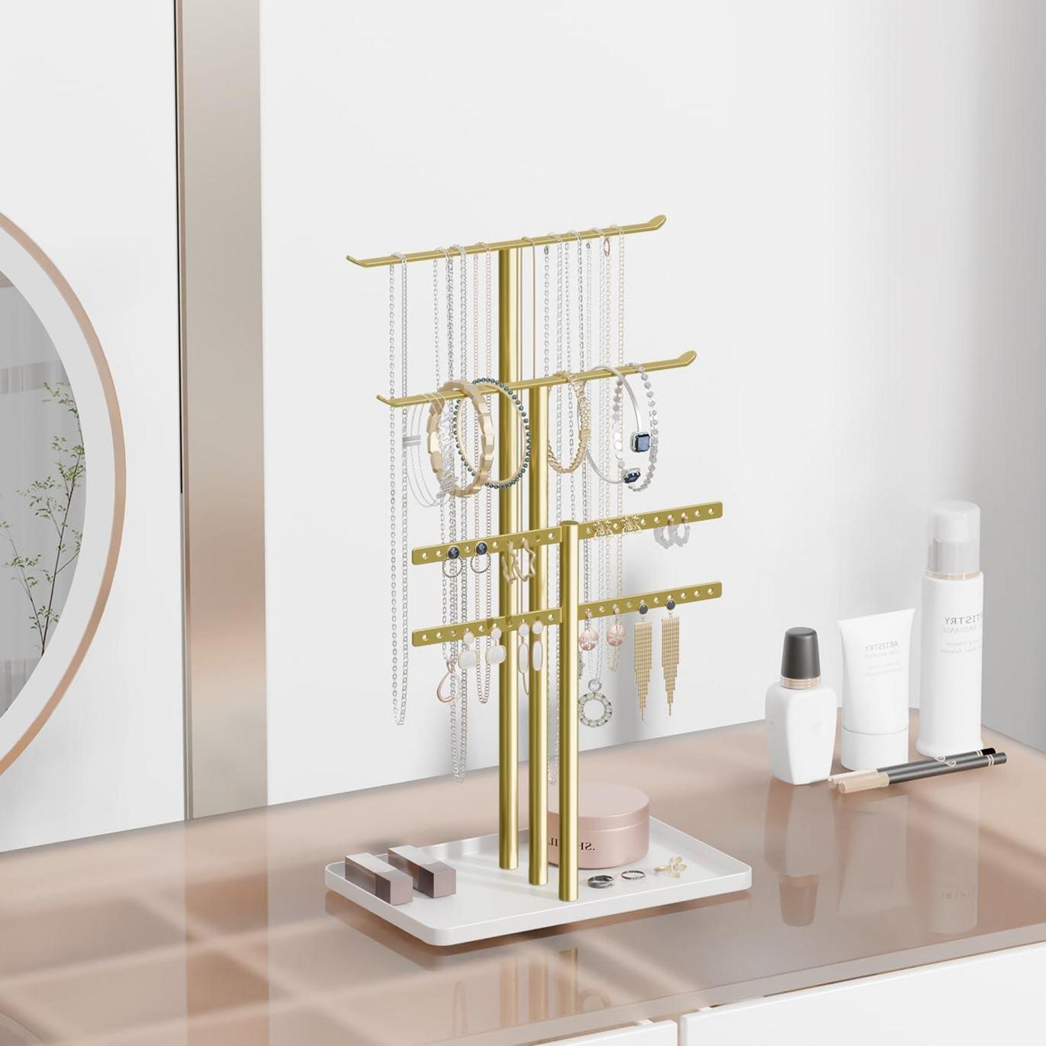 Schmuck Organizer Schmuckständer 37cm 4 Ebenen Aufbewahrung Gold