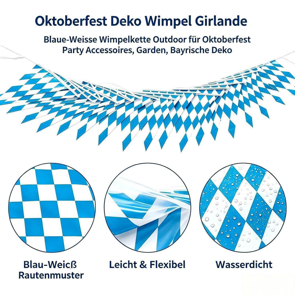 Oktoberfest Girlande 30m – Bayrische Deko Wimpelkette für Party