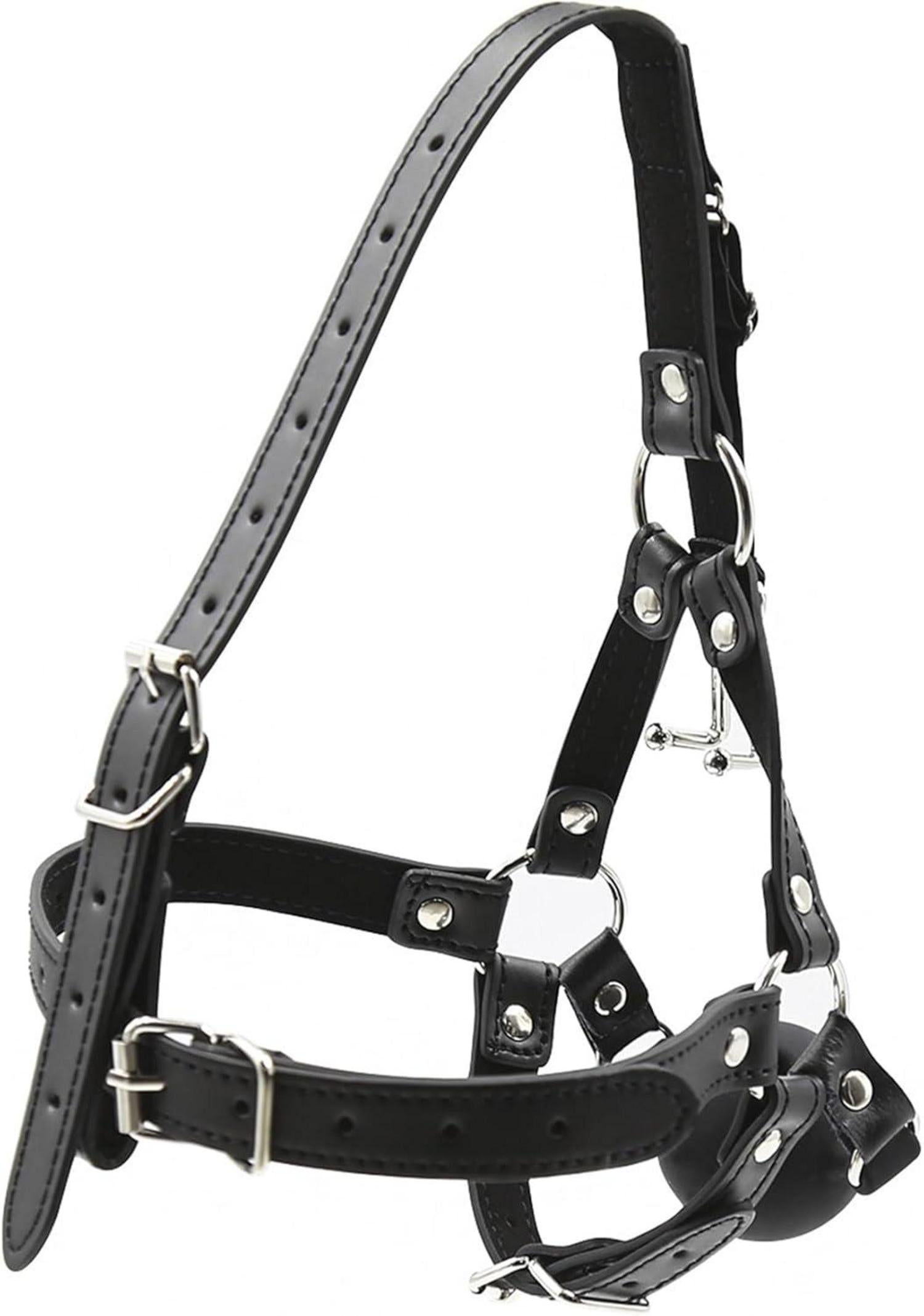 BDSM Kopfgeschirr mit Nasenhaken und Silikonkugel