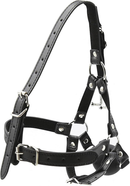 BDSM Kopfgeschirr mit Nasenhaken und Silikonkugel