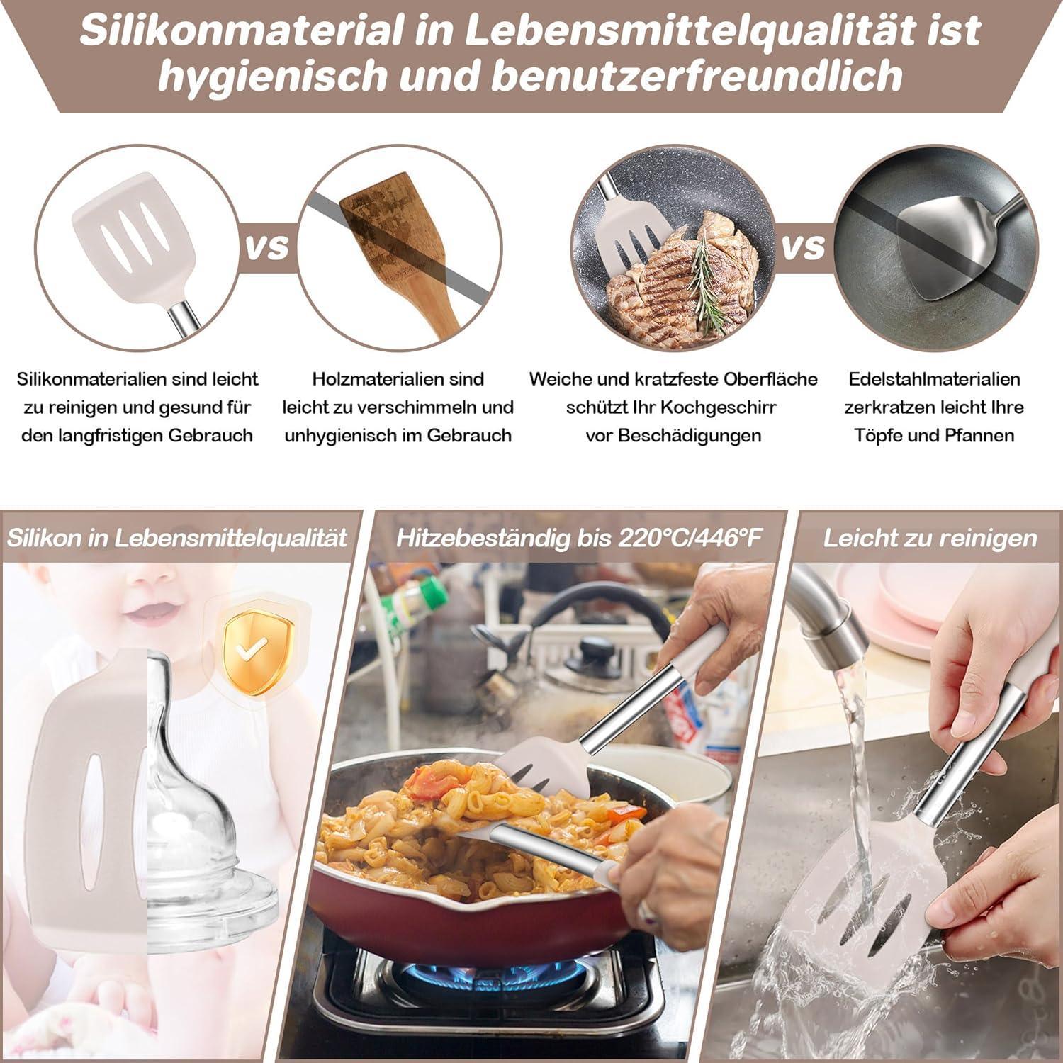 Silikon Küchenhelfer Set 6-teilig Edelstahlgriff Antihaft
