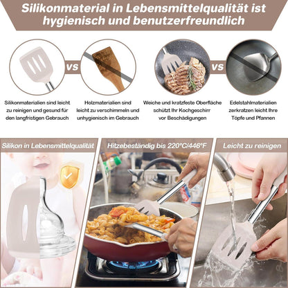 Silikon Küchenhelfer Set 6-teilig Edelstahlgriff Antihaft