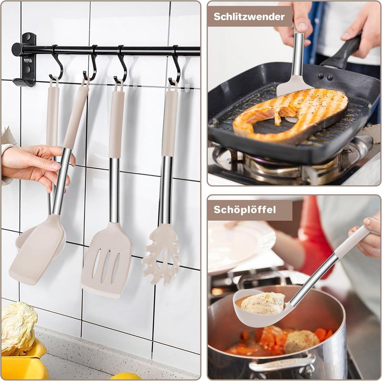 HaWare 6-teiliges Silikon Küchenhelfer Set, hitzebeständig, spülmaschinenfest - Khaki