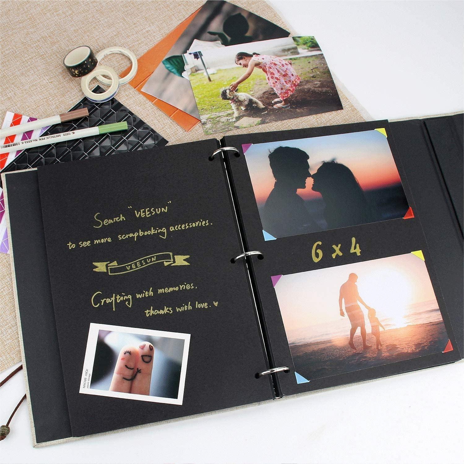 YILEEY Fotoalbum zum Selbstgestalten Schwarze Seiten Scrapbook Groß Leinen Nachfüllbar Fotobuch Gästebuch Stammbuch