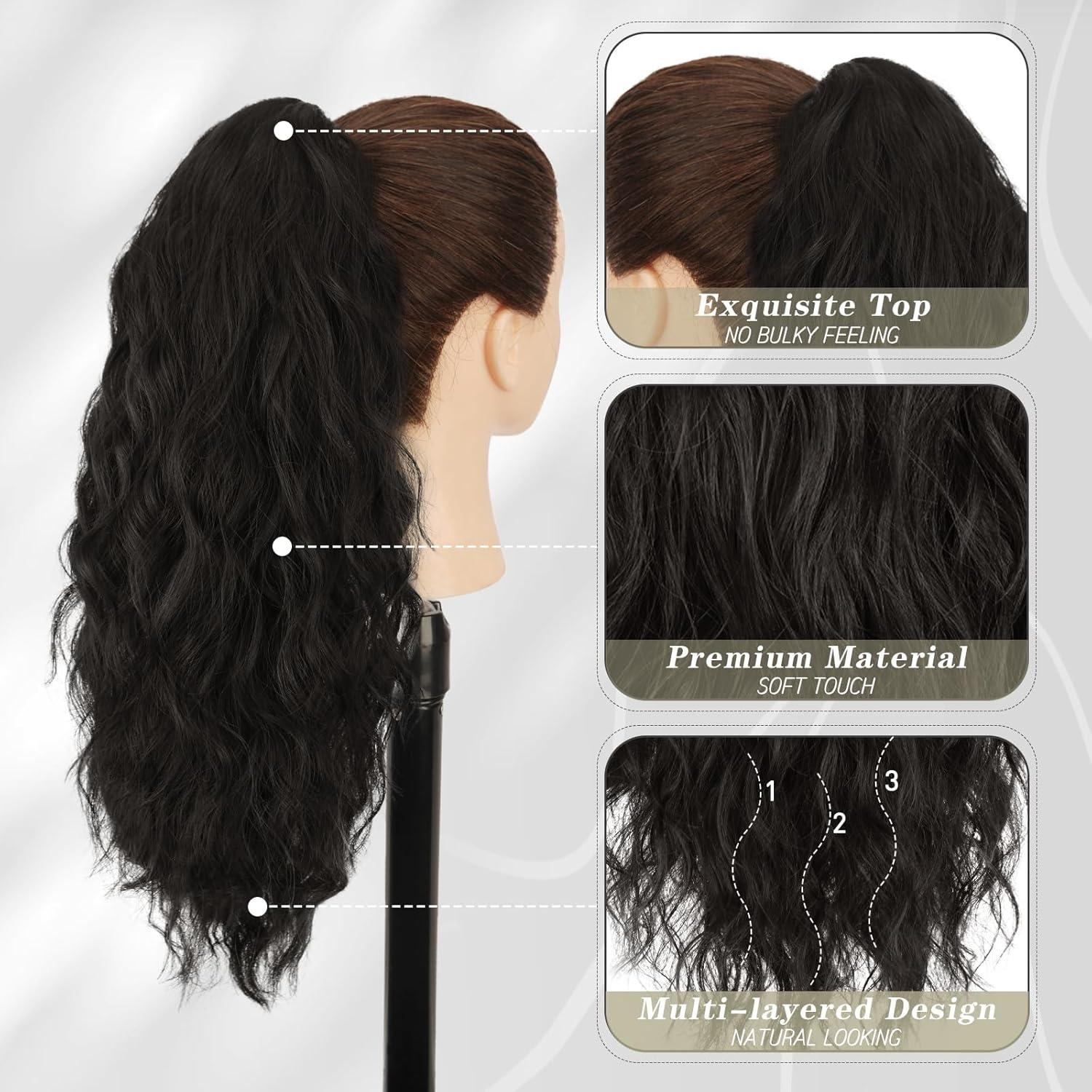Lockiger Pferdeschwanz Haarverlängerung 45 cm Schwarz Braun Synthetisch