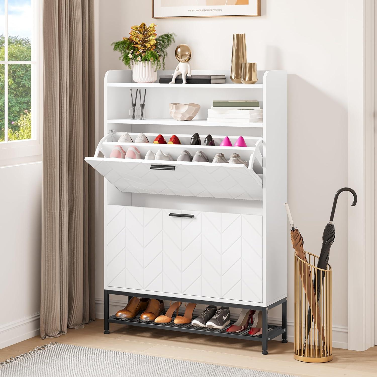 YITAHOME Schuhschrank mit 2 Klappschubladen und offenen Regalen