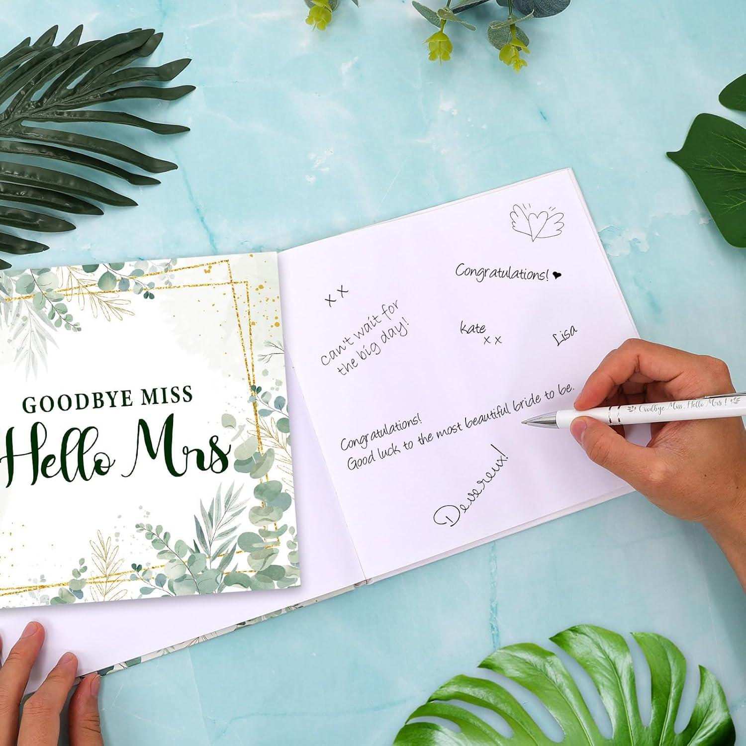 JGA Gästebuch Goodbye Miss Hello Mrs Eukalyptus Grün 32 Seiten