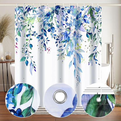 Duschvorhang Blau Pflanze 200x240cm Wasserdicht & Waschbar